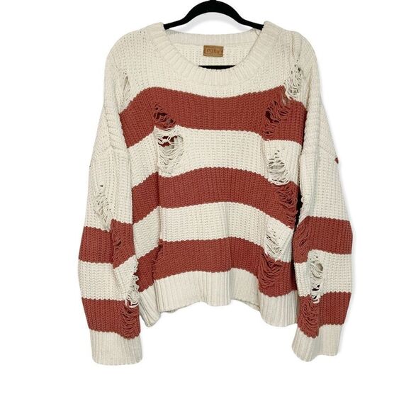 POL Distressed Chenille Striped Crew Neck Sweater Size L W10 - Picture 2 of 7